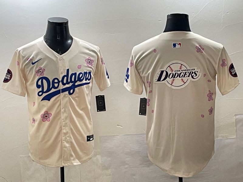 Men Los Angeles Dodgers Blank Cream Sakura Edition 2025 Nike MLB Jersey style 27